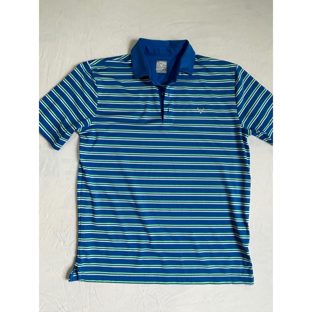 Callaway Opti-Dri Mens Blue Green Striped Golf Polo Shirt Size M Short Sleeve